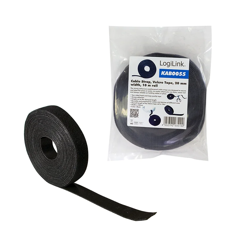 Detailansicht der LogiLink Klettbandrolle schwarz 10 m