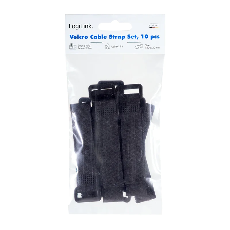 LogiLink Klett-Kabelbinder in Schwarz zum Bündeln von Kabeln