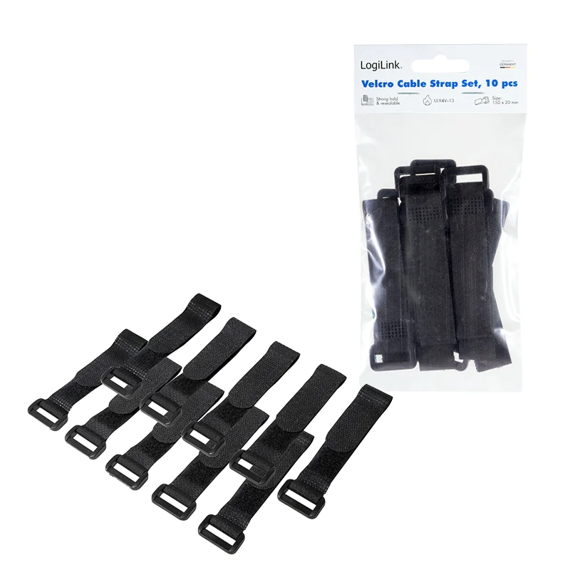 Detailansicht der LogiLink Klett-Kabelbinder in Schwarz