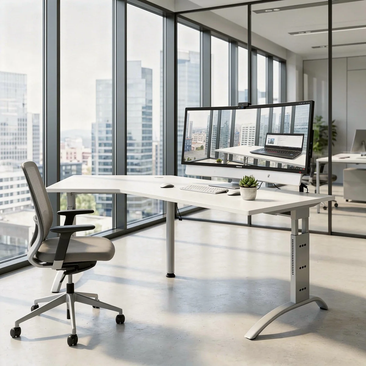 Schreibtisch in Winkelform