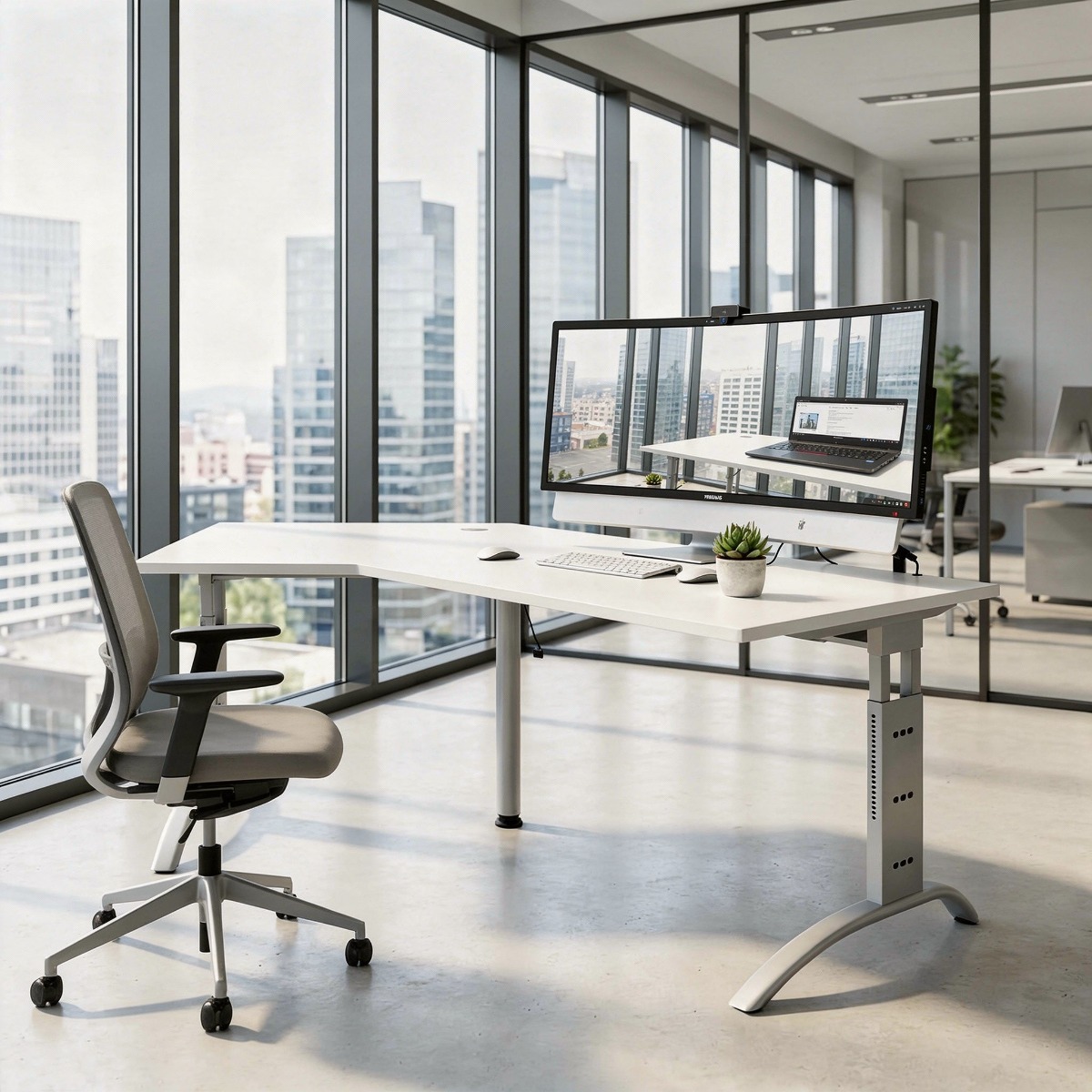 Schreibtisch in Winkelform